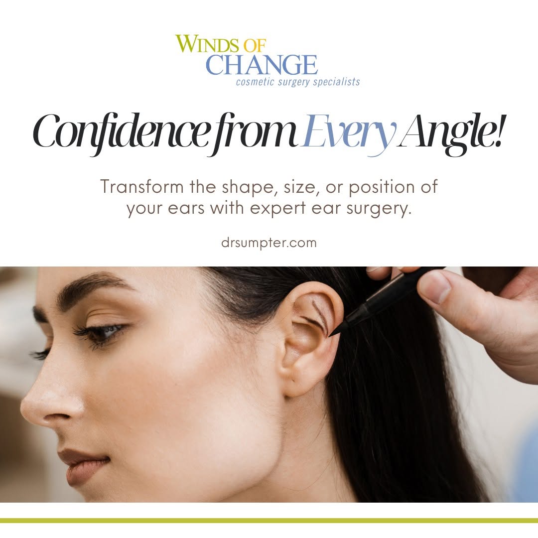 Instagram post by Dr. Kristi Sumpter, DO: Self-conscious about your ears? Whether they’re too large, protruding, or misshapen, ear surgery (otoplasty) can help create a balanced, nat…