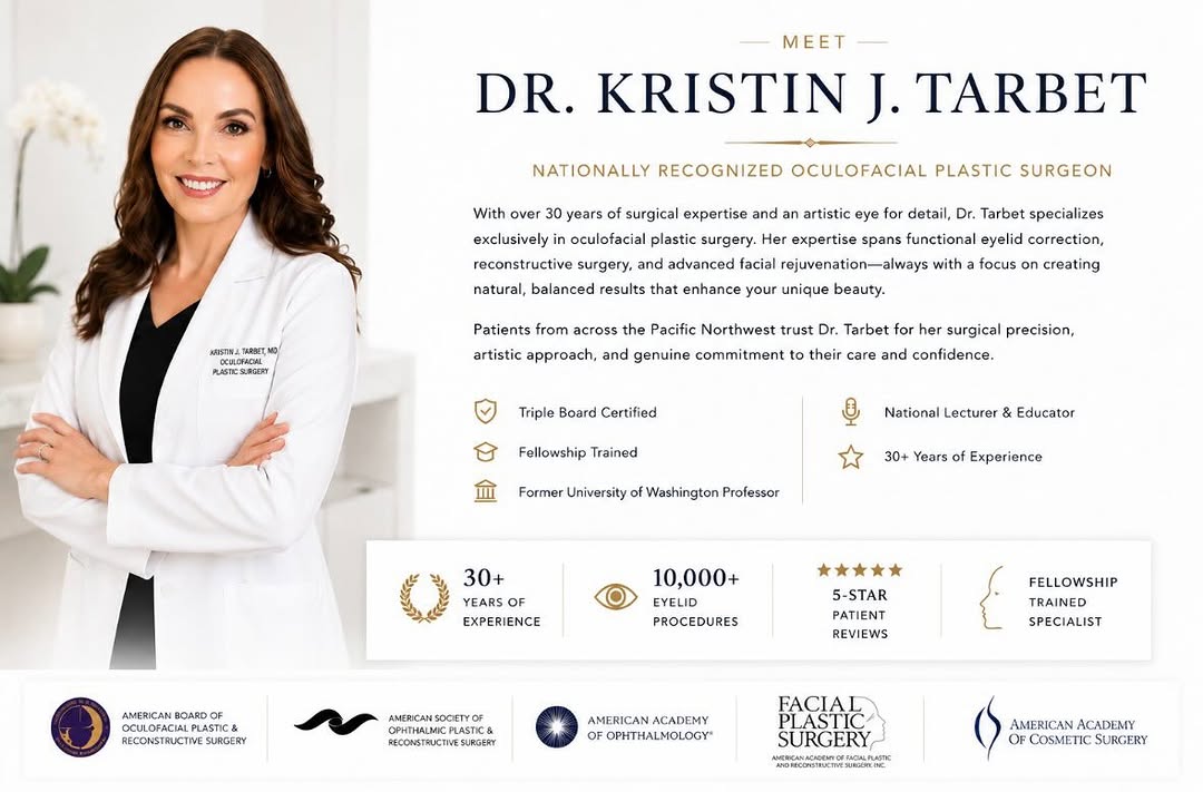 Instagram post by Dr. Kristin J. Tarbet: ✨ Meet Dr. Kristin J. Tarbet ✨ Nationally recognized. Fellowship trained. Trusted by thousands. For more than 30 years, Dr. Tarbet has combi…