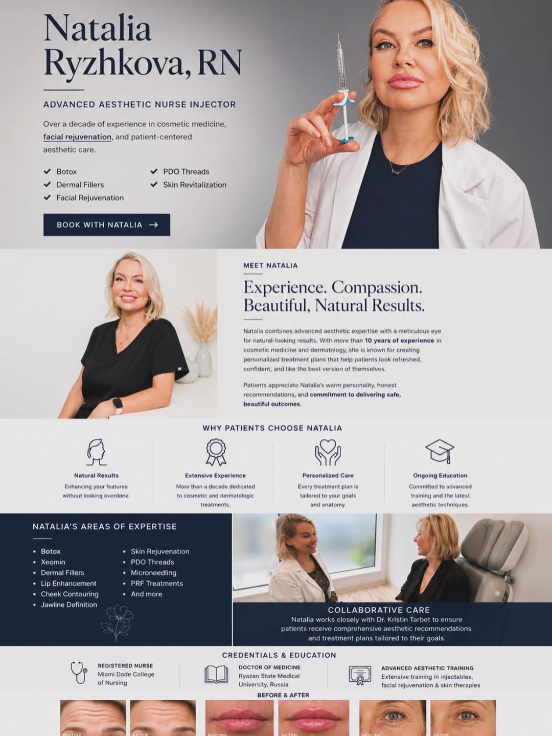 Instagram post by Dr. Kristin J. Tarbet: ✨ Meet Natalia Ryzhkova, RN ✨ With more than a decade of experience in aesthetic medicine, Natalia is dedicated to helping patients look ref…