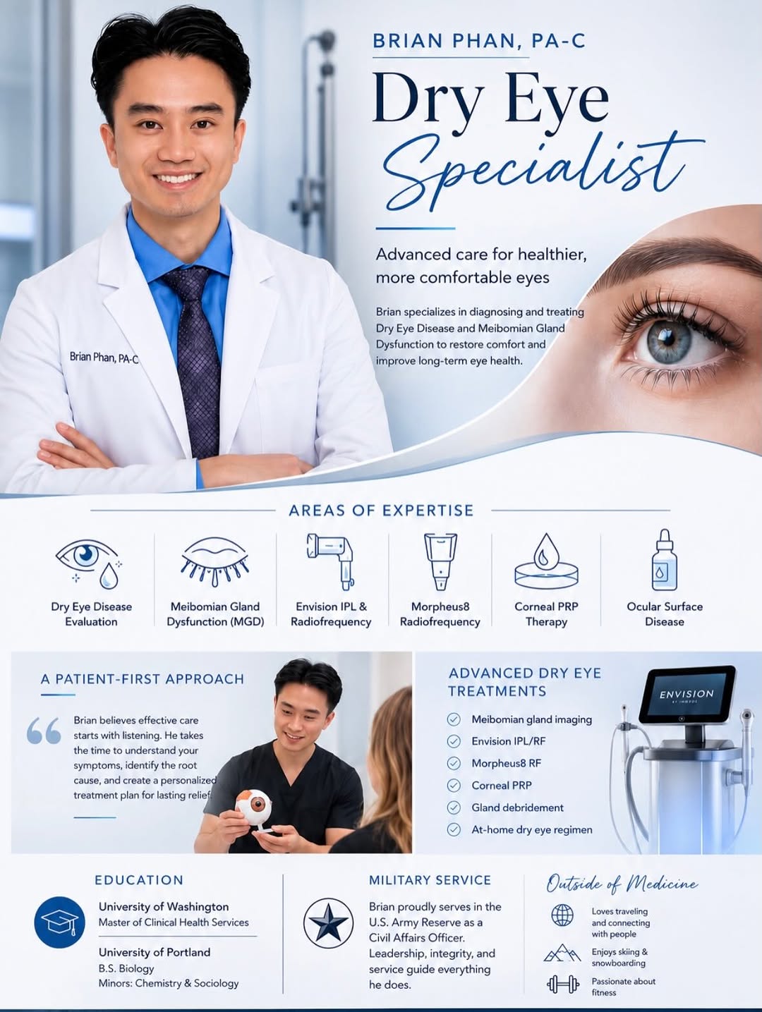 Instagram post by Dr. Kristin J. Tarbet: 👁️ Tired, burning, watery, or irritated eyes? It may be more than just allergies. Meet Brian Phan, PA-C, our dedicated Dry Eye Specialist. …