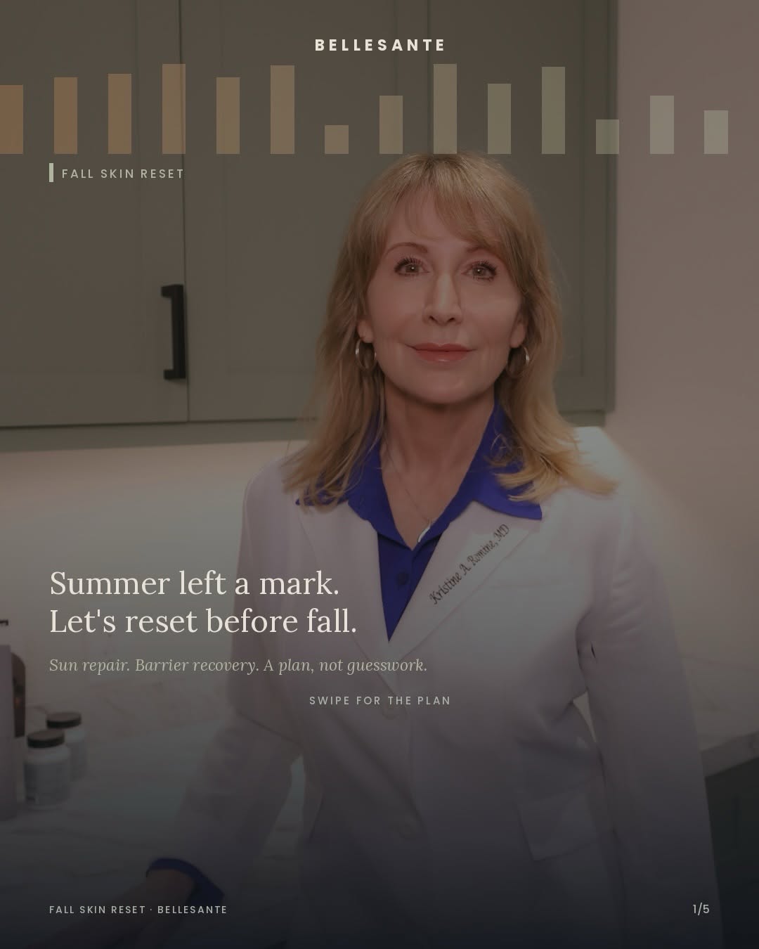 Instagram post by Dr. Kristine Romine: Your skin doesn’t need more product right now. It needs a plan. 🍂 Swipe through → After a Scottsdale summer, I see the same thing in almost…