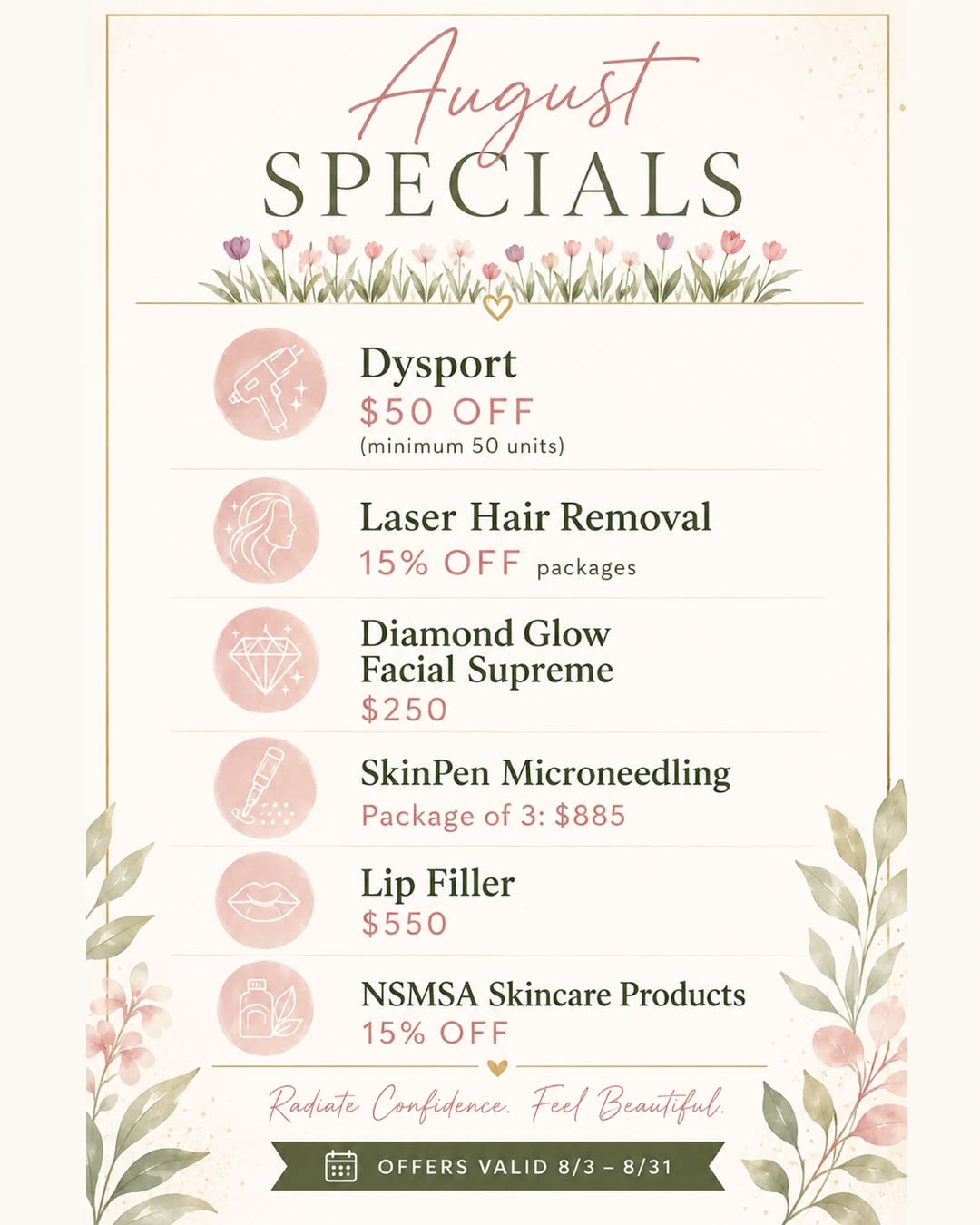 Instagram post by Dr. Kurren Gill: Your sign to invest in yourself this August. 🌸✨ Fresh skin, smoother skin, natural-looking enhancements, and exclusive savings—all month lo…