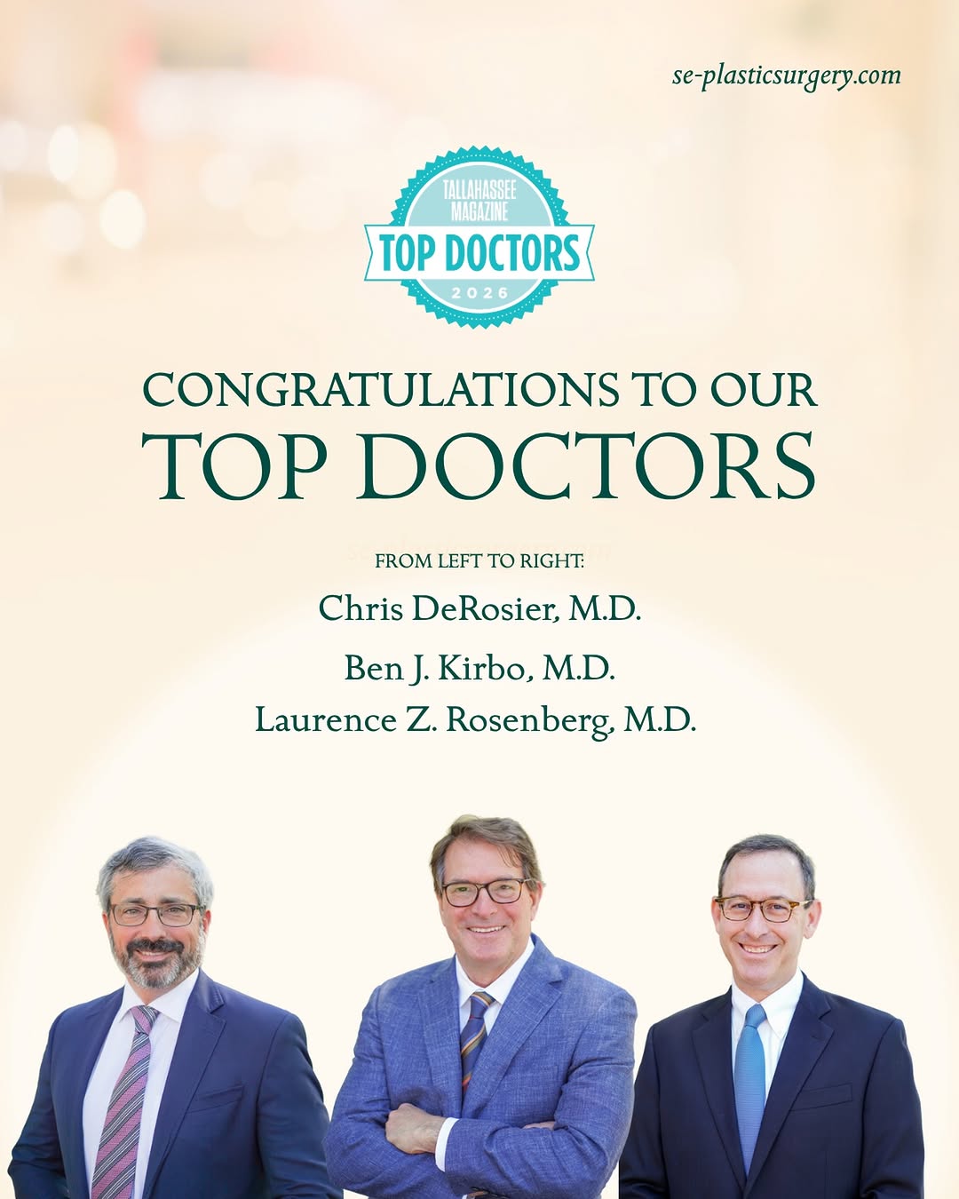 Instagram post by Dr. L. Chris DeRosier: As the region’s premier choice for cosmetic and reconstructive surgery, @southeasternplasticsurgery_fl is excited to announce our Top Doctor…