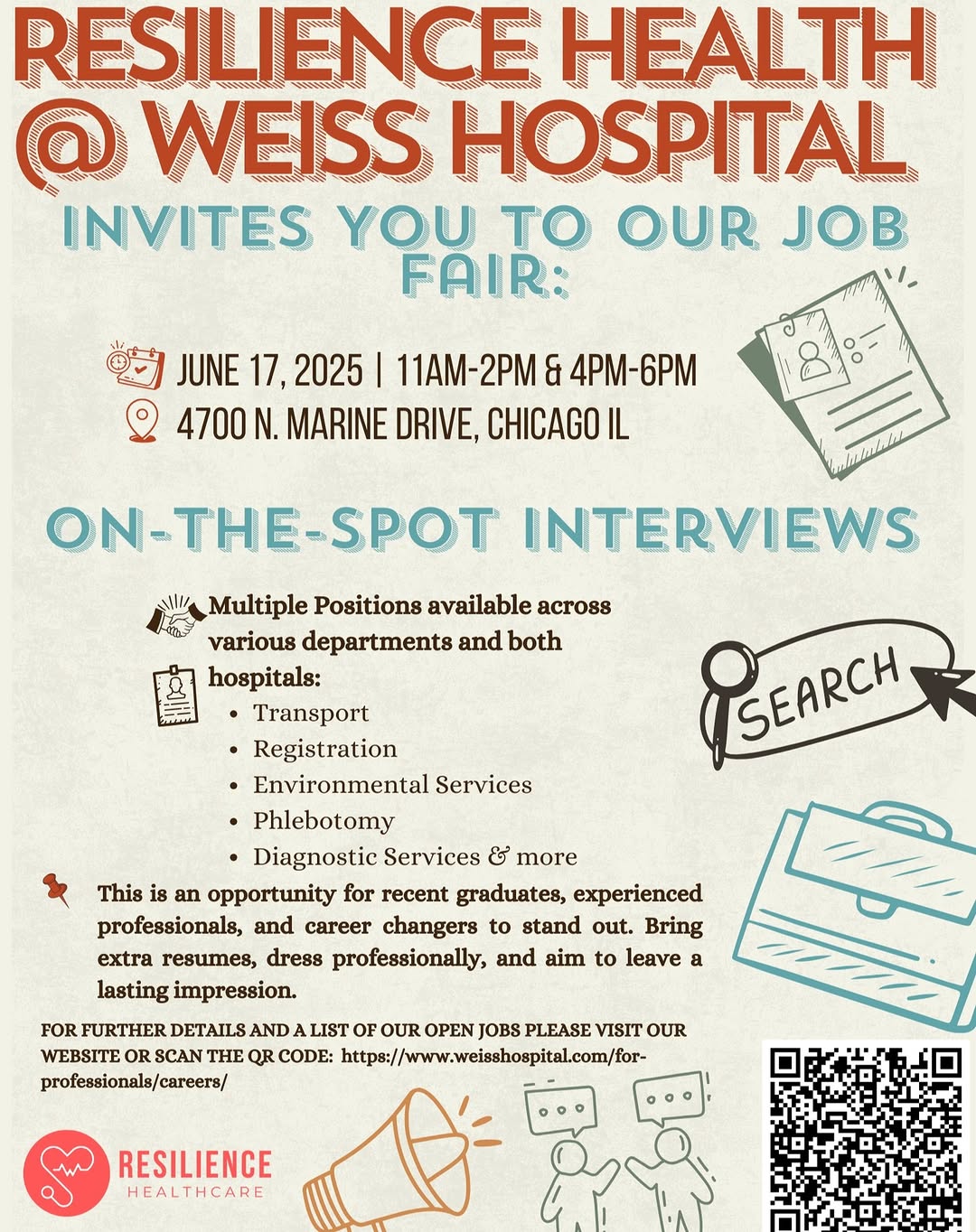 Instagram post by Dr. Larry S. Zachary: Your next career move starts here. Join us at the Resilience Healthcare job fair on 6/17! #weissmemorialhospital #healthcareheroes #hospital…