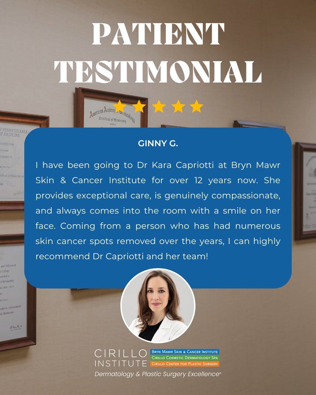 Instagram post by Dr. Laura Gowen: Nothing means more to us than hearing from patients who trust us with their care year after year. If you're due for your annual skin check o…