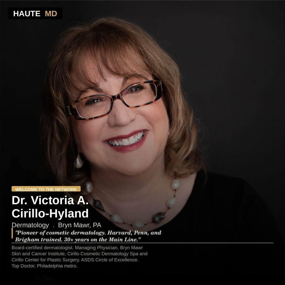 Instagram post by Dr. Laura Gowen: Welcome to Haute MD, Dr. Victoria A. Cirillo-Hyland! Dr. Victoria A. Cirillo-Hyland, MD, FAAD is a board-certified dermatologist, pioneer of…