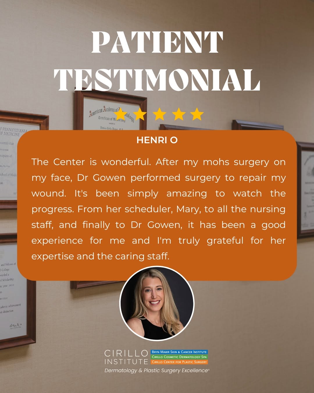 Instagram post by Dr. Laura Gowen: If you've been a patient, you already know. Dr. Gowen and her team make every step of your journey feel seamless, personal, and cared for. T…