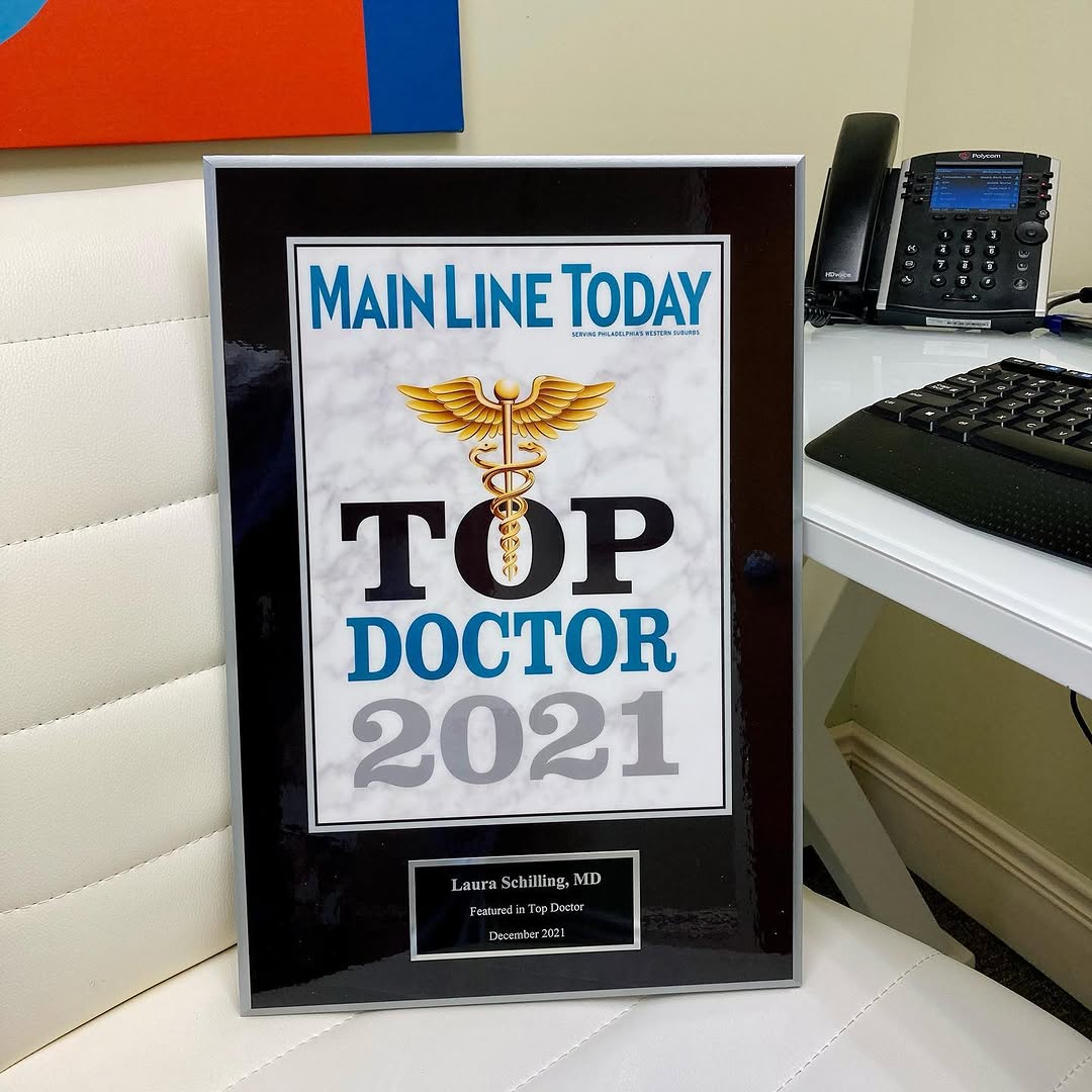 Instagram post by Dr. Laura Schilling: Honored to be recognized! Now where to put the new office decor?!… ☺️ #mainlinetodaytopdocs . #thankyoucolleagues #womeninmedicine #topdocto…