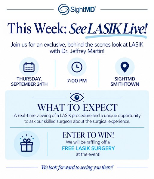 Instagram post by Dr. Lauren D. Mileo: See LASIK live at SightMD tomorrow! Don't miss out on a behind-the-scenes look at a LASIK procedure in real time. You’ll also have the oppor…