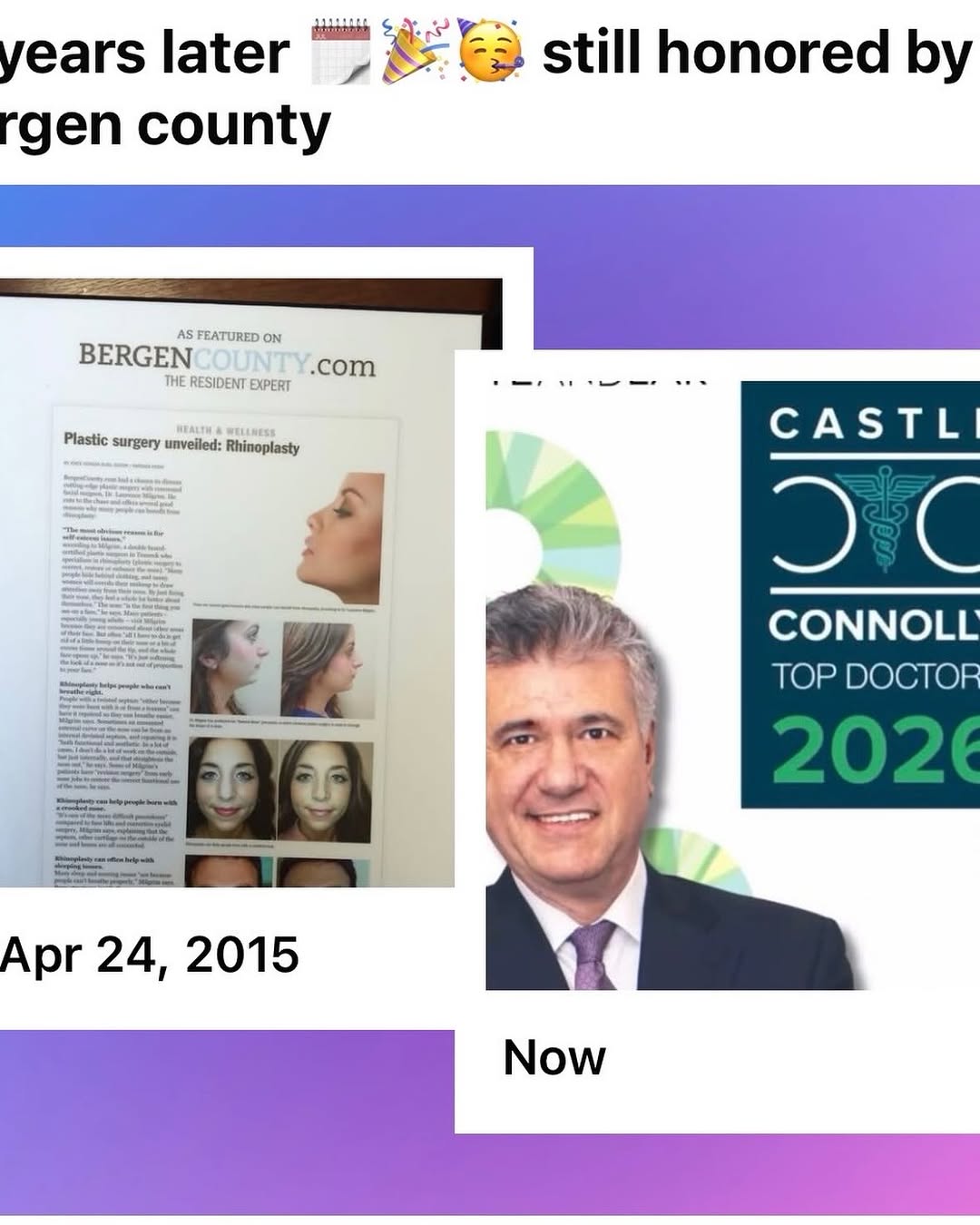 Instagram post by Dr. Laurence M. Milgrim: Truckin’ along ! Grateful to be honored by Bergen county for 11 years and going