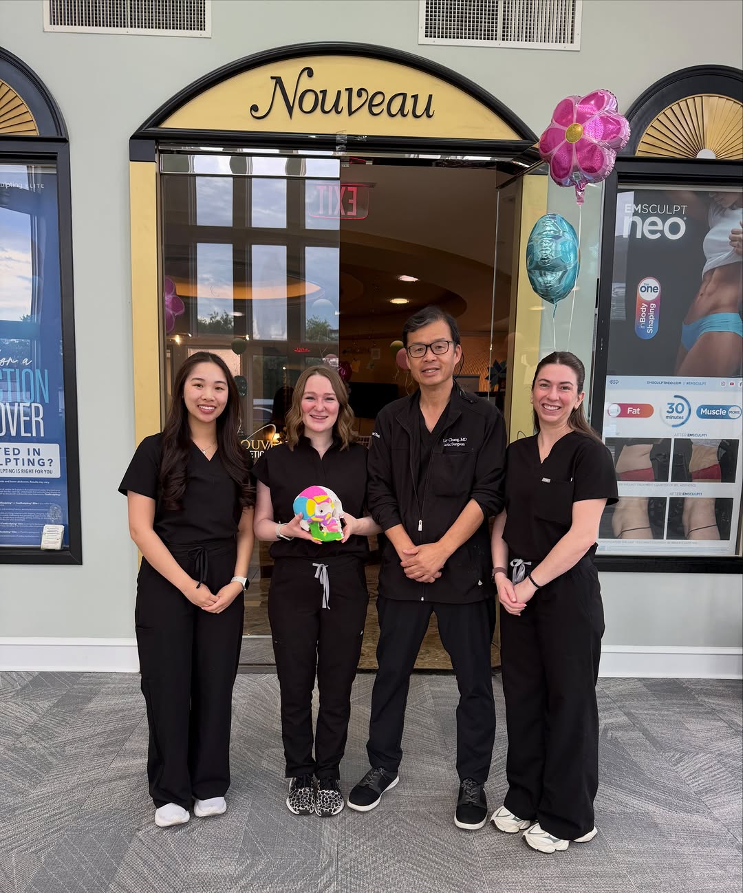 Instagram post by Dr. Lawrence D. Chang: 🌺Happy Nouveau Day Spring 2026 from Dr. Chang and his terrific team of PAs!! 🌸 @nouveaumedispa #patientappreciation #nouveauday #botox #dy…