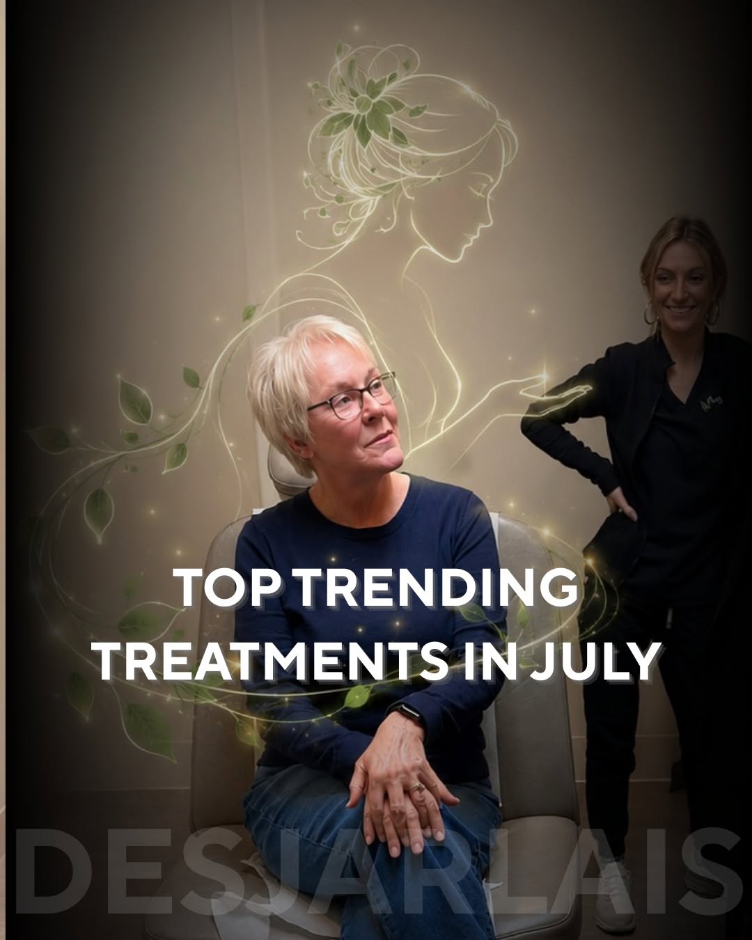 Instagram post by Dr. Lawrence Desjarlais: ✨ July kept these girls BUSY! 💚🔥 From helping patients say goodbye to unwanted hair to fading tattoo regrets, Morgan and Jordan spent the …