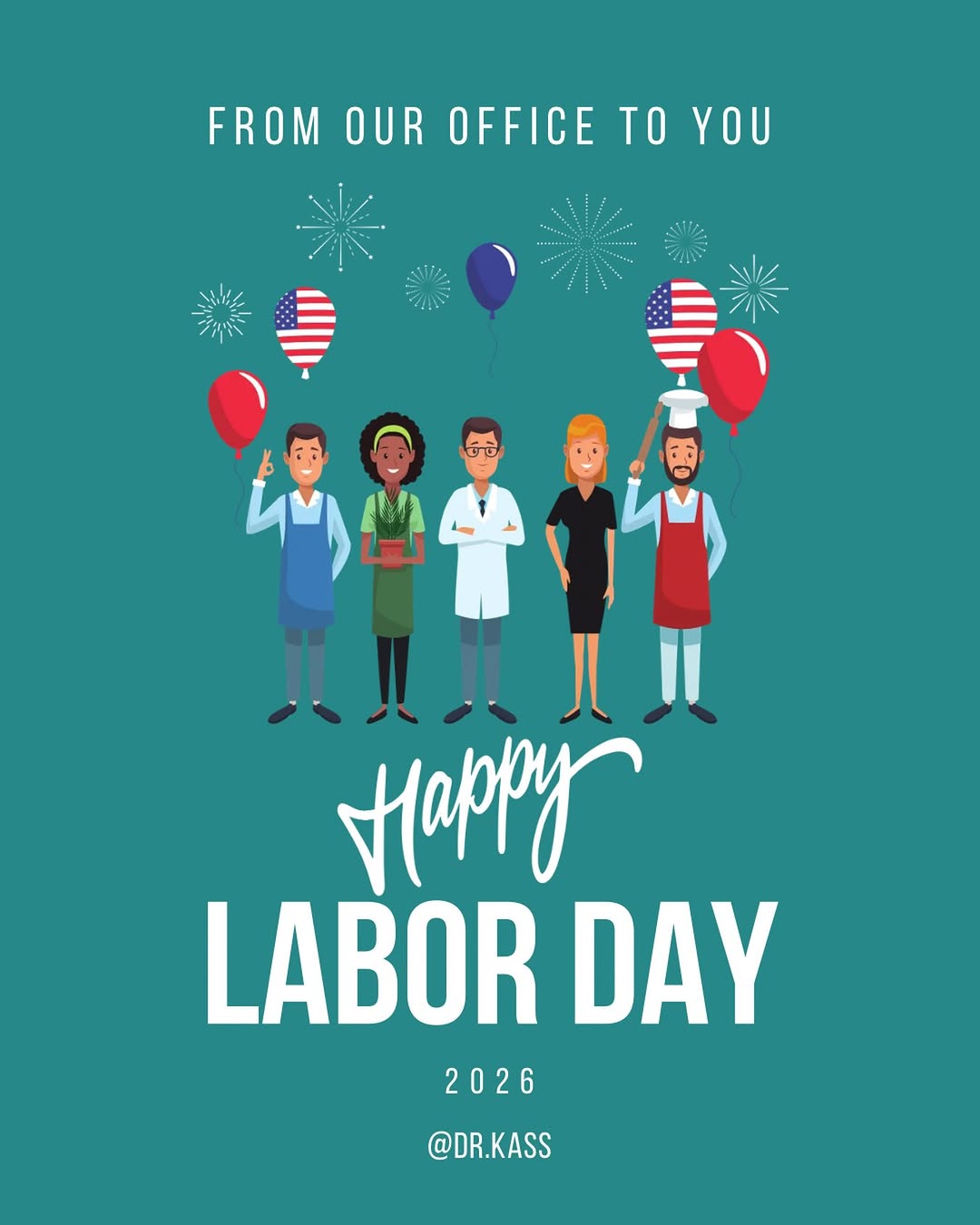 Instagram post by Dr. Lawrence Kass: Wishing you a fun, safe, and maybe dry Labor Day!