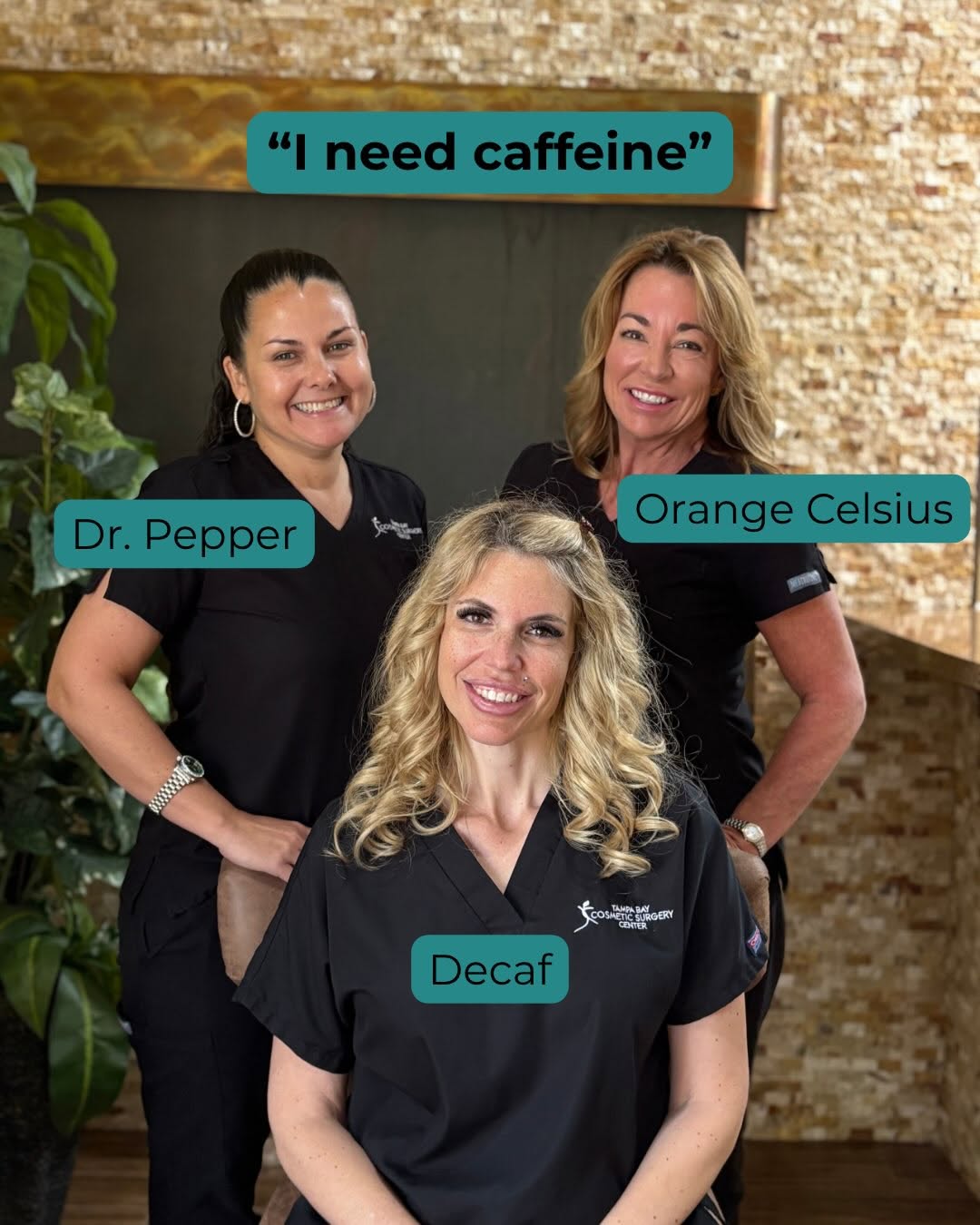 Instagram post by Dr. Lawrence Kass: Three ladies, zero consensus. 🤣 . . Decaf vs. Celsius vs. Dr. Pepper. . . Fall vs. Spring vs. Spring. . . Nails vs. nails vs. facial. . . O…