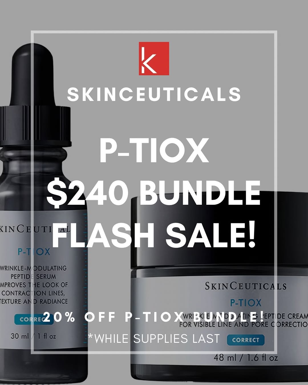 Instagram post by Dr. Lawrence Kurtzman: ✨ Flash Sale Alert! ✨ Your favorite SkinCeuticals P-TIOX Bundle is now 20% OFF for a limited time - just $240! Designed to help soften the a…