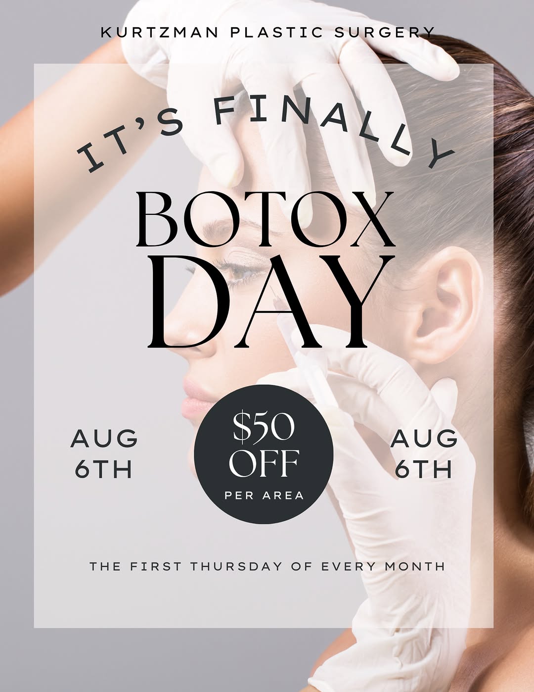 Instagram post by Dr. Lawrence Kurtzman: It’s finally Botox Day! ✨ Join us August 6th and enjoy $50 OFF per treatment area - the perfect time to smooth fine lines, refresh your look…