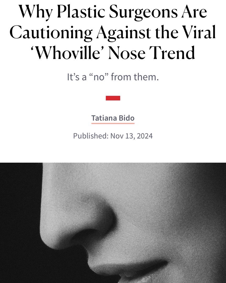 Instagram post by Dr. Lee Ann M. Klausner: Dr. Klausner was featured in @newbeauty ‘s story on nose trends. When it comes to nasal surgery, timelessness is key. Just like fleeting fas…