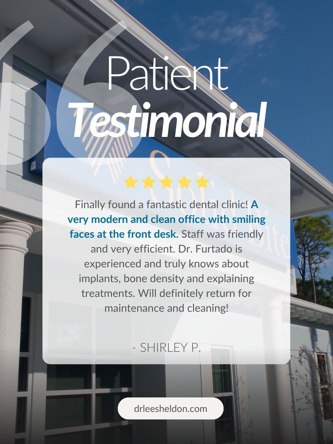 Instagram post by Dr. Lee Sheldon, D: Thank you for recognizing Dr. Furtado and our team! Advanced dental implant care begins with understanding each patient’s unique oral health…