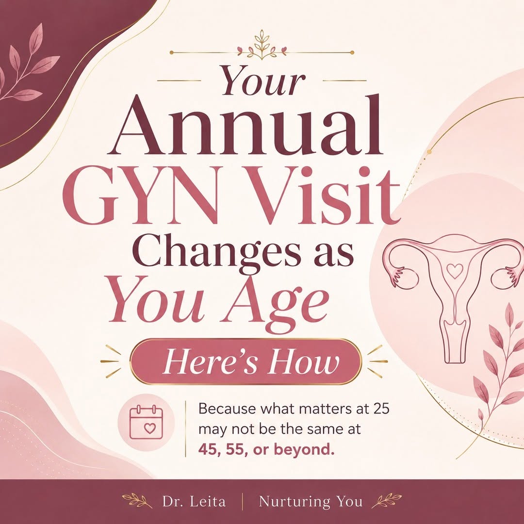 Instagram post by Dr. Leita Harris: Sis, your annual GYN visit should not look exactly the same at 25, 45, 55, and beyond. 💕✨ Why? Because your body changes — and your healthc…