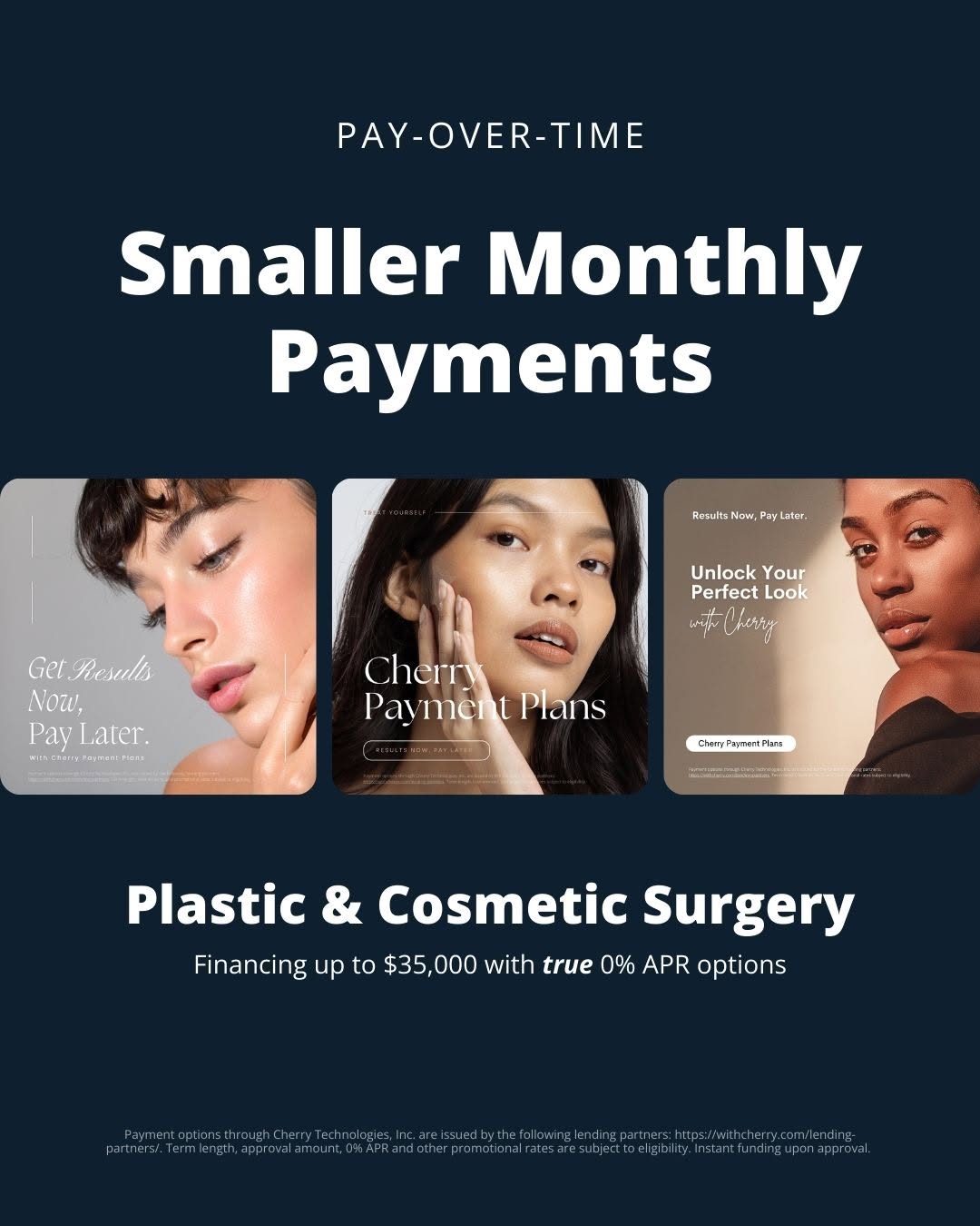 Instagram post by Dr. Leon Goldstein: Your Dream Look, Your Budget...Made Easy with Cherry! 🍒✨ Plastic & cosmetic surgery is an investment in you — and with Cherry Payment Plans…
