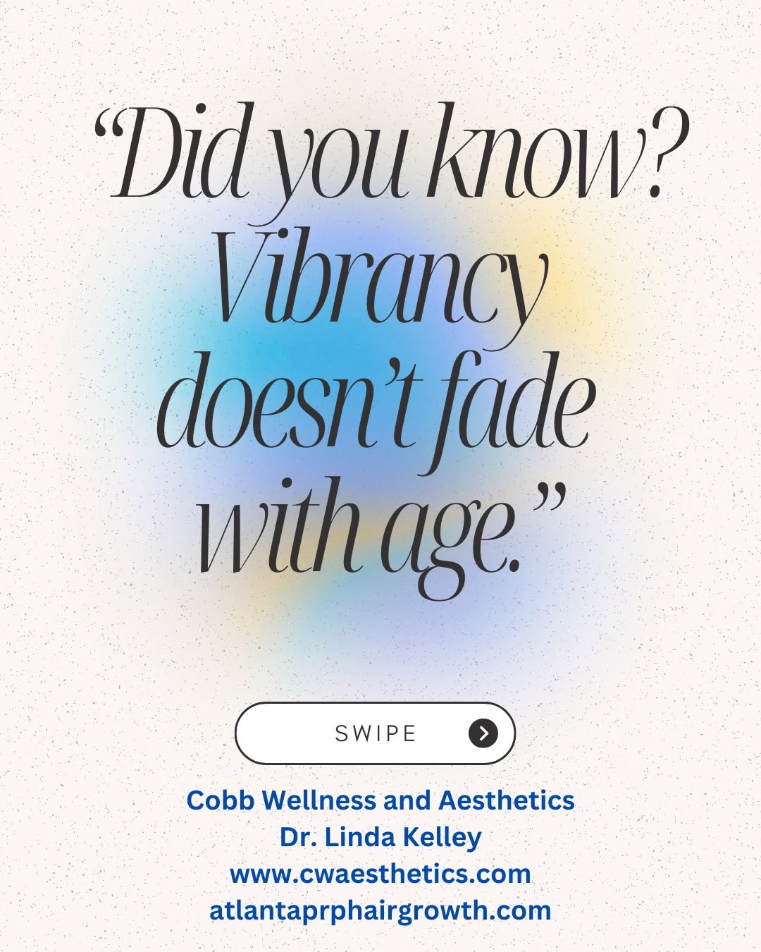 Instagram post by Dr. Linda Kelley: We specialize in helping you feel youthful and vibrant as you age. You can do it. It requires conscious effort and taking time out for YOU. …