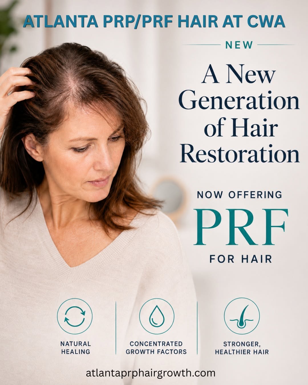 Instagram post by Dr. Linda Kelley: We’re now offering PRF for hair restoration ✨ PRF, or Platelet-Rich Fibrin, uses your own blood to create a concentrated source of platelets…