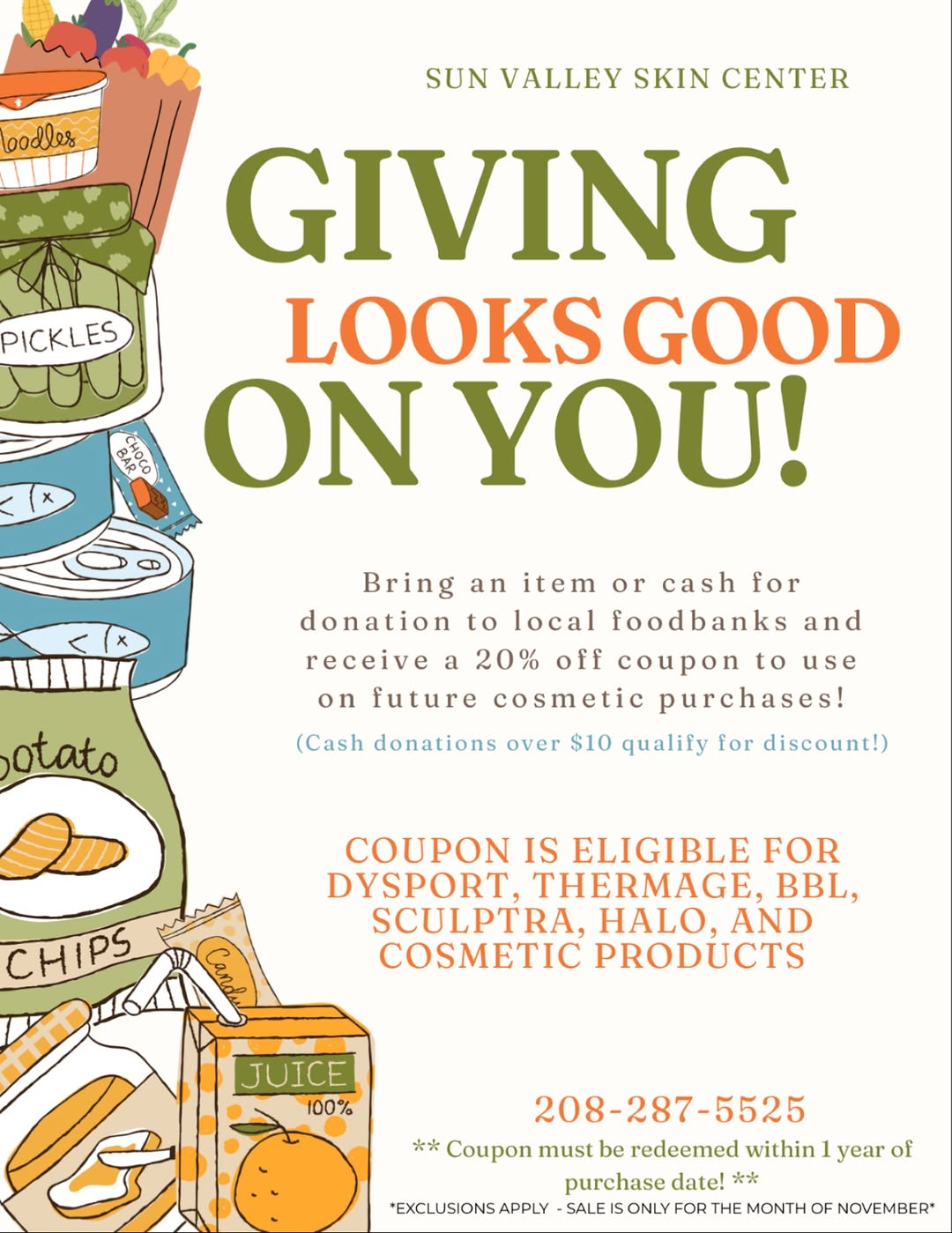 Instagram post by Dr. Lindie Borton: We want to support our community, during the month of November if you bring in shelf stable foods, cash, or other items to donate to local c…