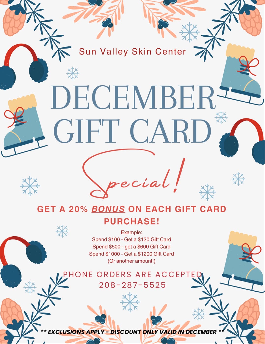 Instagram post by Dr. Lindie Borton: December Gift card special is going on now! Through December 23rd score a 20% bonus on ANY gift card purchase! #svscboise #sunvalleyskincent…