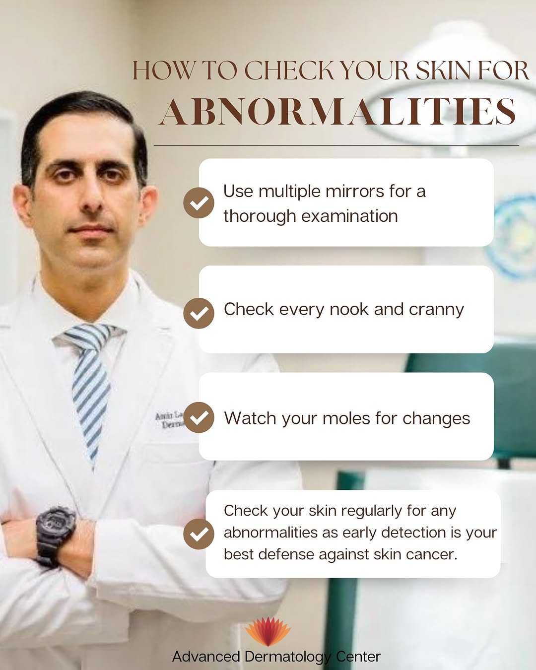 Instagram post by Dr. Lisa Benest: Your skin tells a story—make sure you’re listening. Regular checks can catch abnormalities early. 🔍🩺✨ 🗓️End of year is approaching fast, …