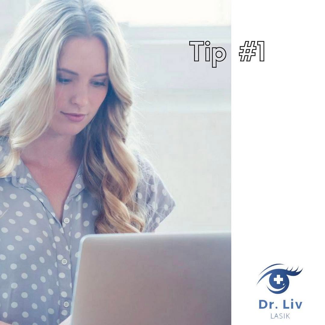 Instagram post by Dr. Liviu Saimovici: Healthy Eye Tip #1: Staring at a computer, television, or phone for extended amounts of time can strain your eyes and cause fatigue.💻 To he…