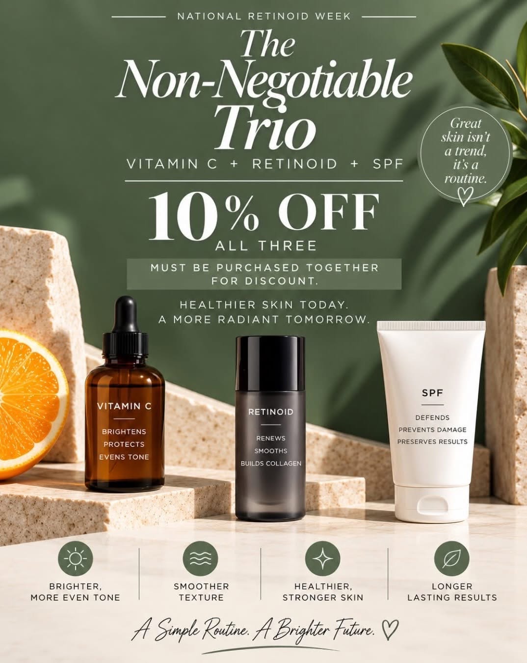 Instagram post by Dr. Lori Hansen: ✨ NATIONAL RETINOID WEEK SPECIAL ✨ Purchase your Vitamin C + Retinoid + SPF together and receive 10% OFF all three! Because great skin isn’t…