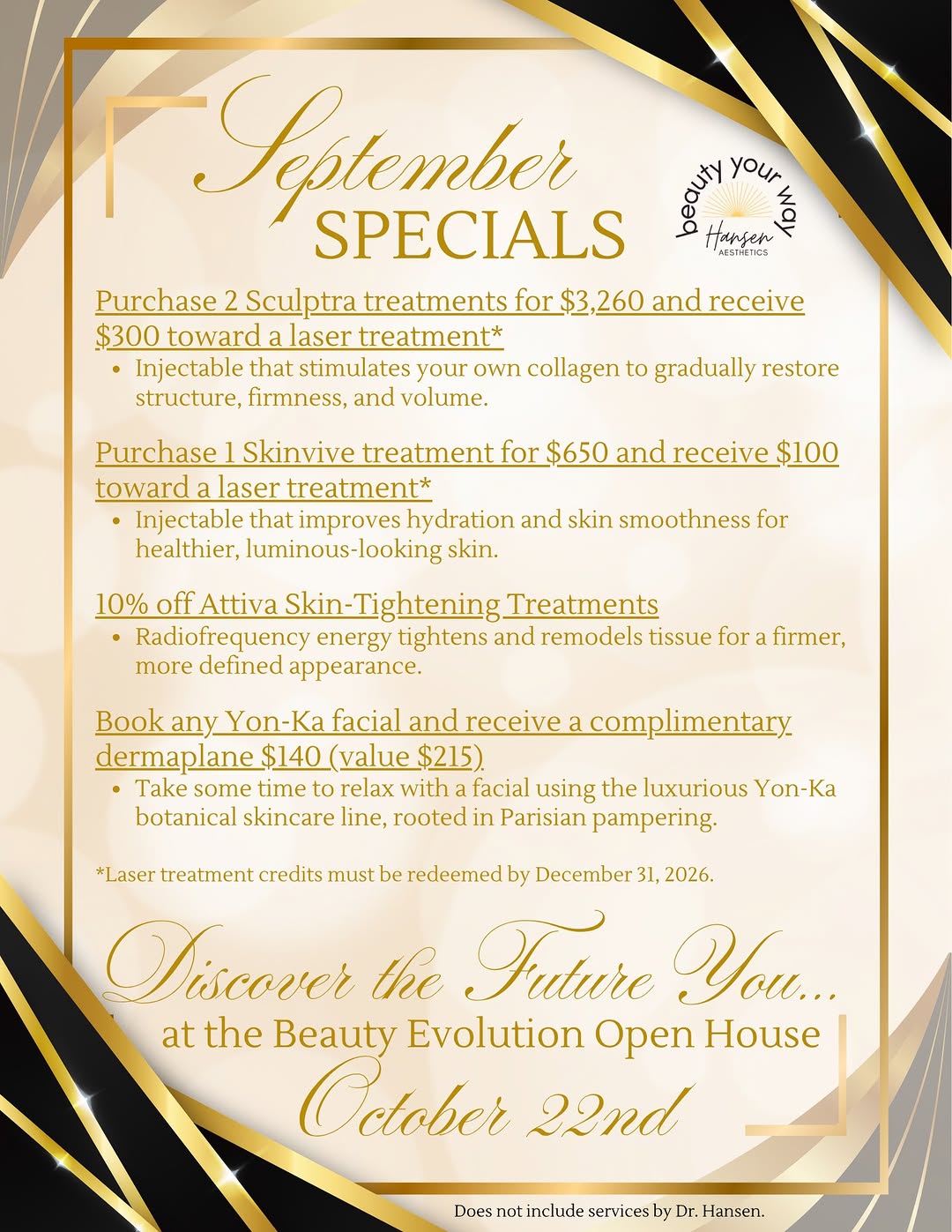 Instagram post by Dr. Lori Hansen: ✨ YOU STILL HAVE TIME! ✨ September isn’t over yet, which means there’s still time to take advantage of this month’s specials at Hansen Aesth…