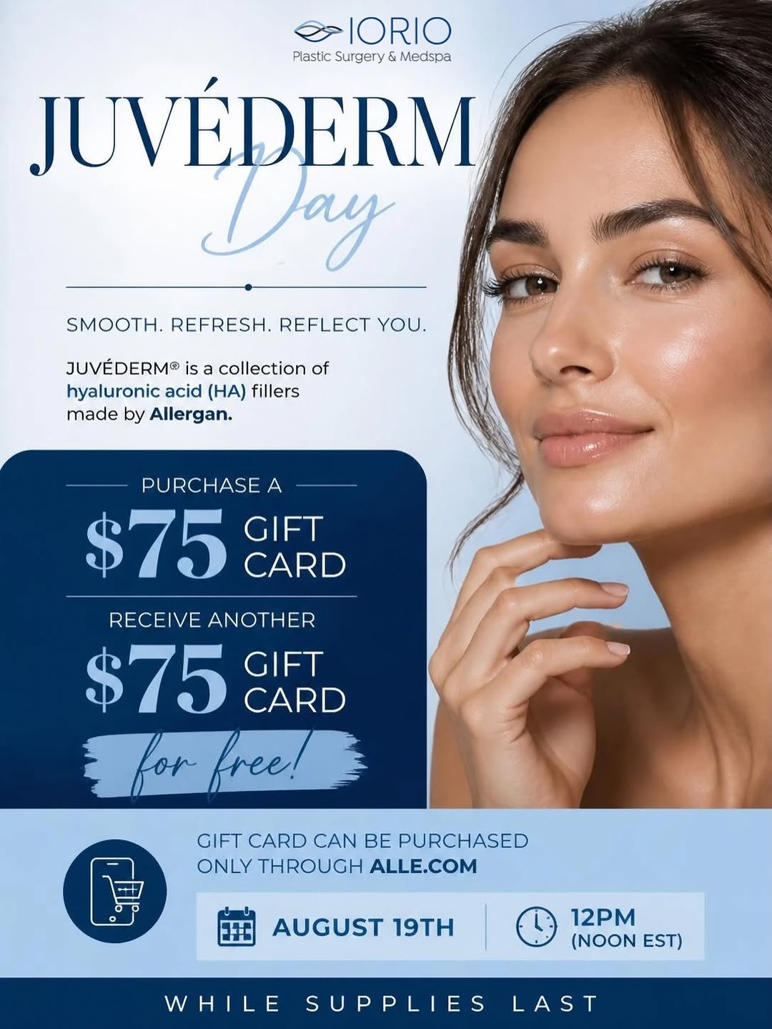 Instagram post by Dr. Louis M. Iorio: 🚨 Mark your calendars! 🚨 Juvederm Day is August 19th! 💉✨ Starting at 12:00 PM EST, Allē is bringing back its biggest filler event of the …