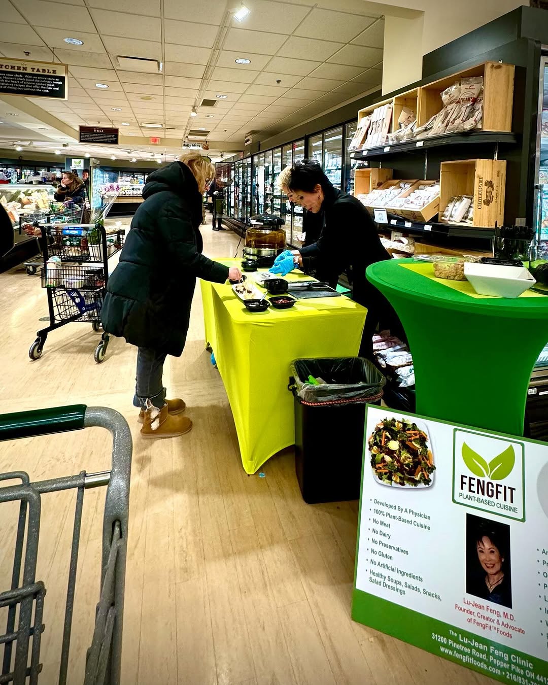 Instagram post by Dr. Lu-Jean Feng: That crazy snowstorm is over and the sun is shining! It’s a perfect day to come see us at Heinen’s in Pepper Pike to taste our @fengfitfoods…