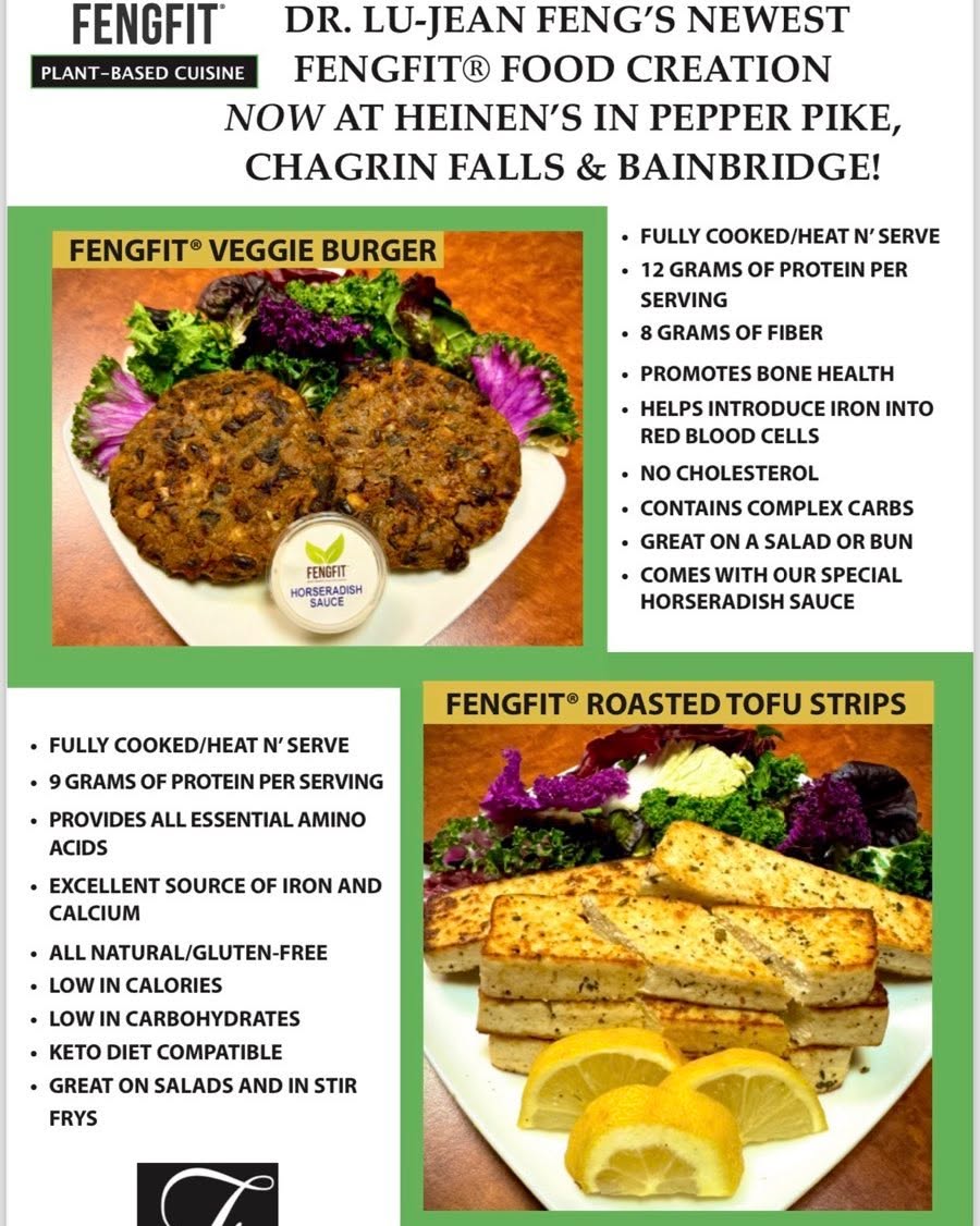 Instagram post by Dr. Lu-Jean Feng: We are SO excited to announce the expansion of @fengfitfoods …AGAIN! You can now enjoy our Veggie Burgers and Roasted Tofu Strips right out …