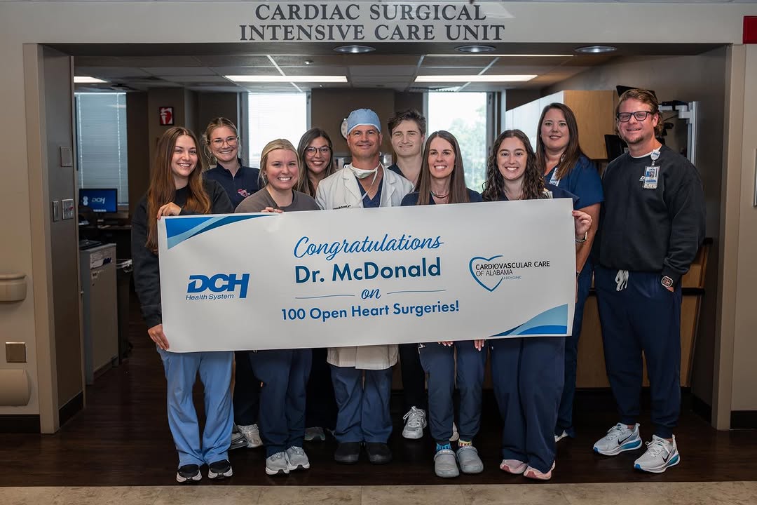 Instagram post by Dr. Luis R. Pernia: Congratulations to Dr. McDonald on completing his 100th open heart surgery at DCH! This milestone reflects the skill, teamwork, and dedicati…
