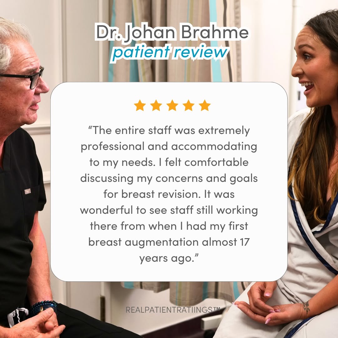Instagram post by Dr. Luke Swistun: Some patients come to us once. Others come back for round two — and this review is exactly why. 💛 This patient returned to Dr. Johan Brahme…