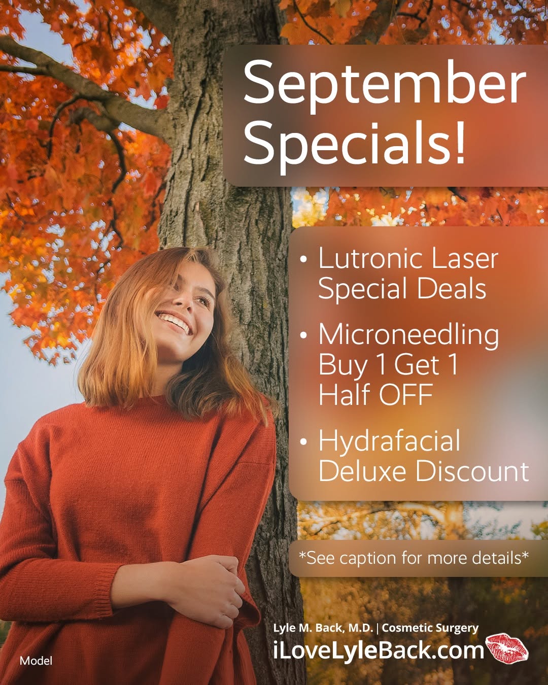 Instagram post by Dr. Lyle M. Back: 🍃 September Specials Are Here!🍂 Treat yourself to a little extra self-care this month! 💆‍♀️✨ For September only, enjoy these special offe…