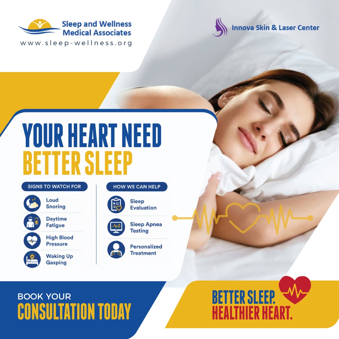 Instagram post by Dr. Mahmood Siddique, DO: ❤️ Healthy sleep supports a healthy heart. Did you know untreated sleep disorders can affect your cardiovascular health? Common warning sign…