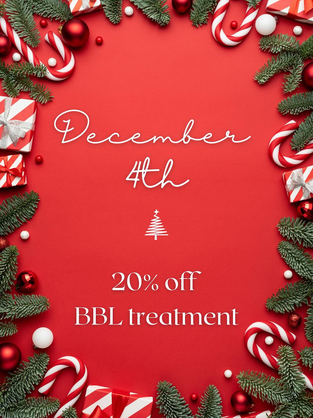 Instagram post by Dr. Mandy Lynn Warthan: Dec 4 - 20% off BBL Treatment Bright, clear, and Christmas-ready! 🌟