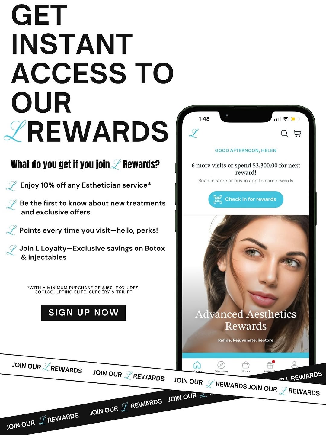 Instagram post by Dr. Manuel A. Lopez: Want to save more while getting the treatments you love?🫣 ✨ With L Rewards (via our app), each visit earns you reward offers. ✨ With L Loya…