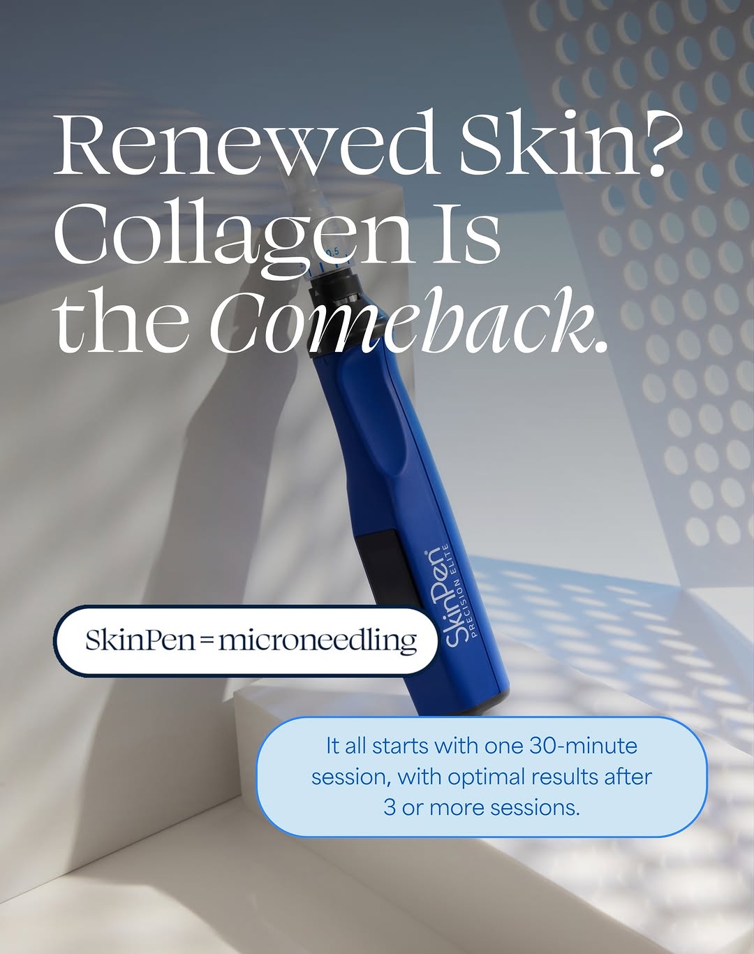 Instagram post by Dr. Manuel A. Lopez: Collagen boost. Skin renewal. Visible progress. By stimulating collagen through precision microneedling, @SkinPen helps improve the appearan…