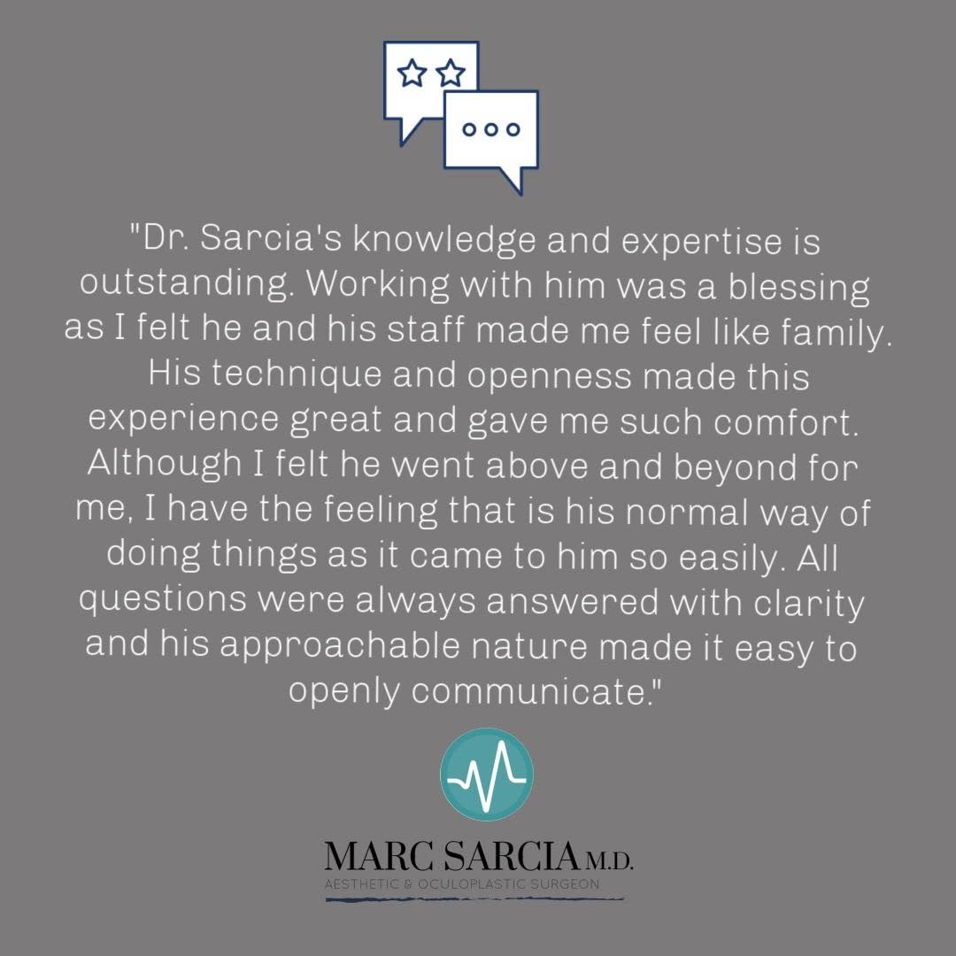 Instagram post by Dr. Marc A. Sarcia: Thanks so much for your kind words! I enjoy being able to connect with my patients and give them an amazing overall experience. 