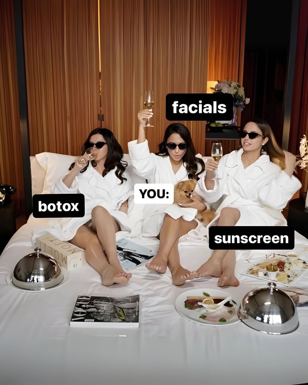 Instagram post by Dr. Marc Klein: The ultimate squad goals: Botox, facials, and sunscreen. 🥂 Taking care of your skin is more than self-care—it’s confidence care. 💕