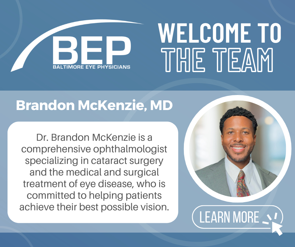 Instagram post by Dr. Marcos T. Doxanas: Please join us in welcoming Dr. Brandon McKenzie, MD to the Baltimore Eye Physicians team! 👋 Dr. McKenzie is a comprehensive ophthalmologis…