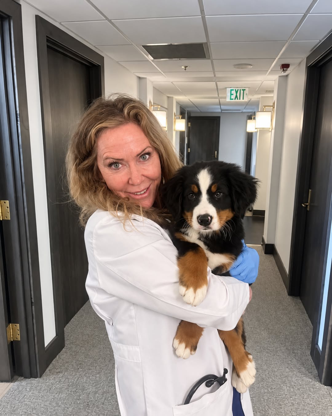 Instagram post by Dr. Marguerite E. Aitken: The dog days of PSA continue… and we’re not complaining. 🐾⁠ ⁠ Just one day after our visit from Paws With a Cause, one of our own, Dr. Stee…