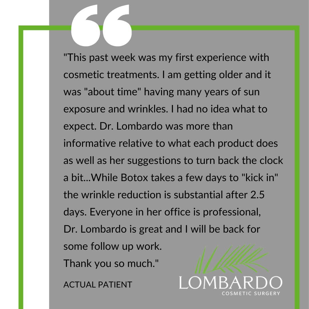 Instagram post by Dr. Maria Lombardo: Thank you for the wonderful review! We're so glad you're happy with your results and we look forward to seeing you again soon! #cosmeticsurg…