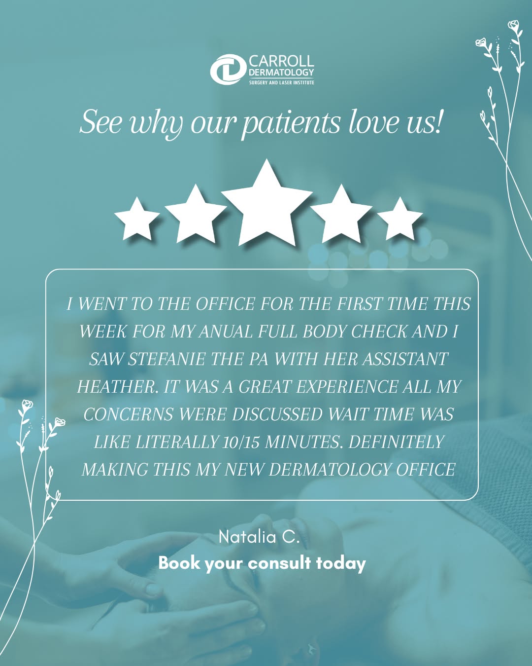Instagram post by Dr. Marianne Carroll: There’s nothing more important than early detection. A full body skin exam allows our dermatology team to carefully evaluate moles, spots, a…