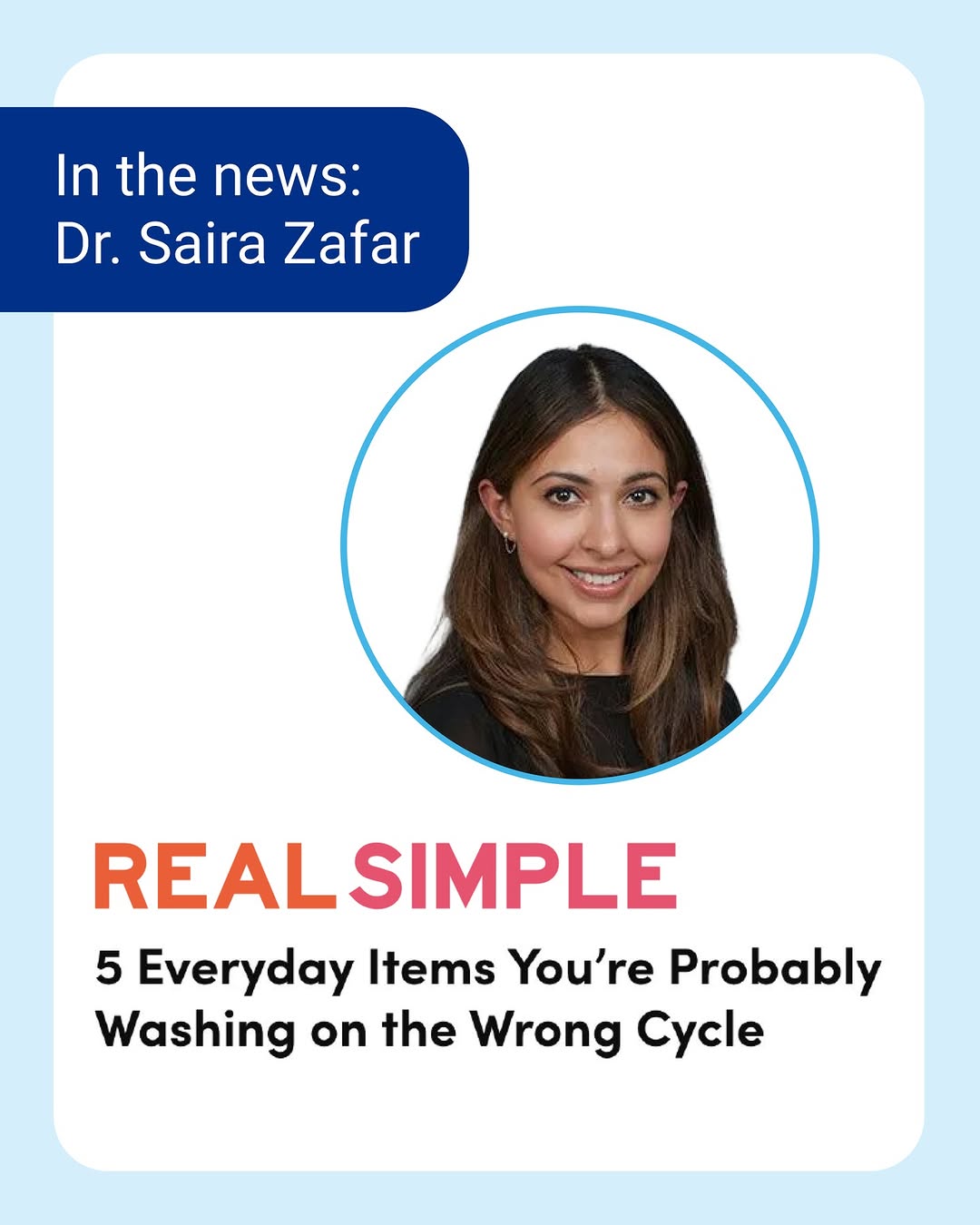 Instagram post by Dr. Marie Anne Giardina-Beckett: Are you washing everything the right way? Dr. Saira Zafar recently spoke with @real_simple about common household items that may not be gett…