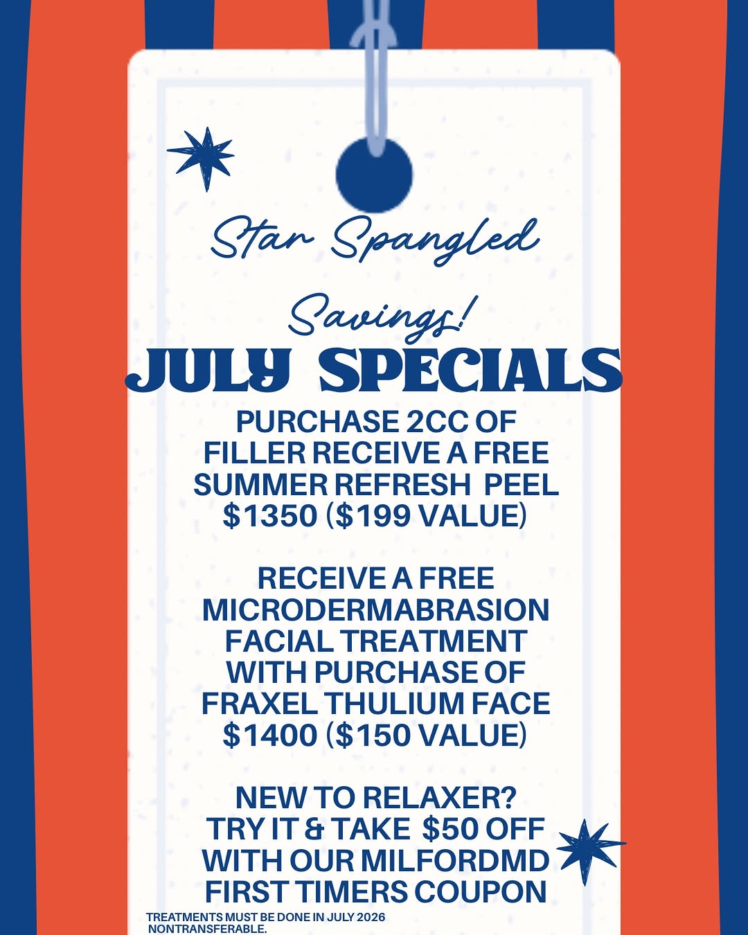 Instagram post by Dr. Marina Buckley: 🇺🇸✨ Star-Spangled Savings Are Here! ✨🇺🇸 Celebrate summer with glowing skin and confidence-boosting treatments during our July Specials! …